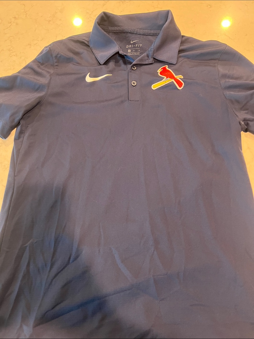 Nike Blue Polo with Red and Yellow Cardinal MLB